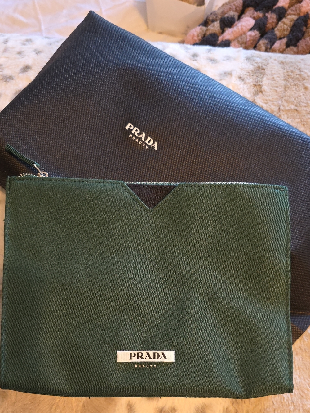 Prada Green Cosmetic Pouch with Logo Plaque